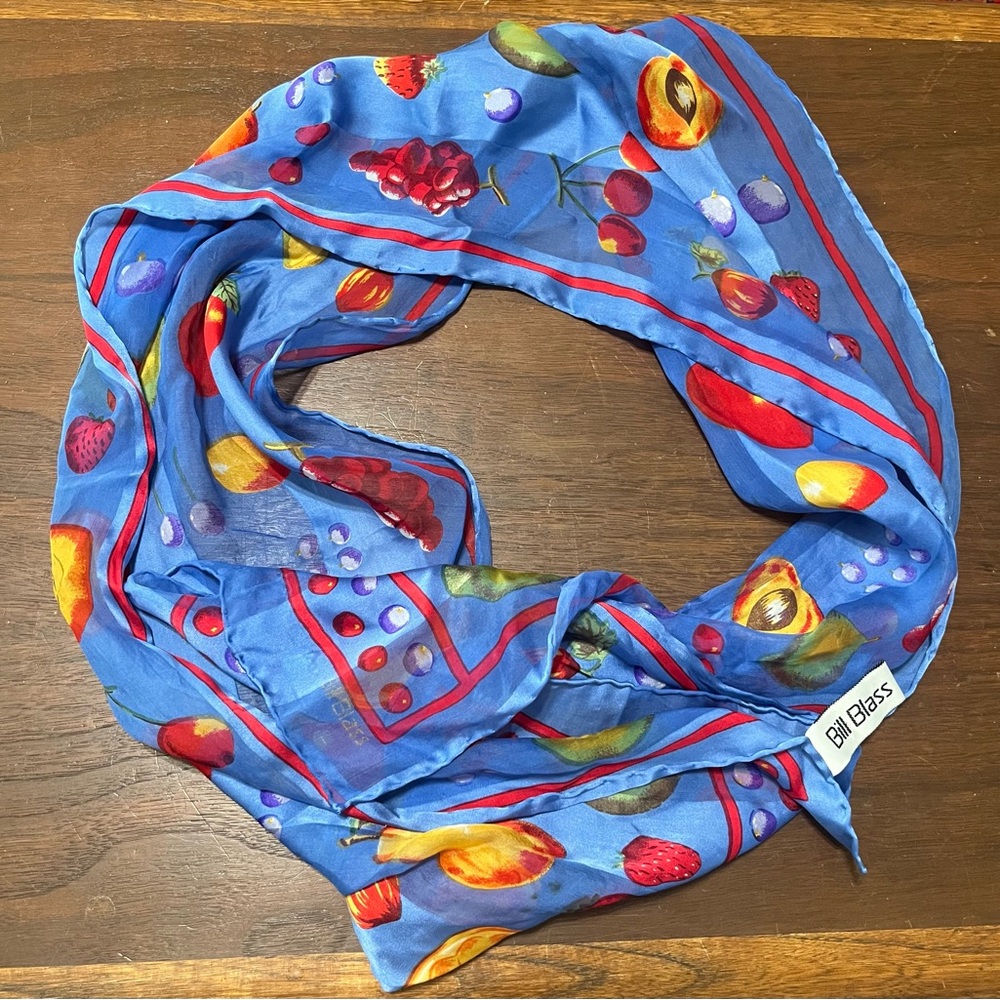 Vintage Silk Colorful Fruit Print Scarf